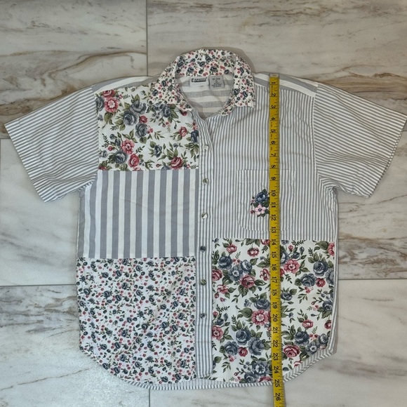 Capacity Patchwork Button-Down Shirt – Floral & Stripe – Size S - Picture 5 of 6